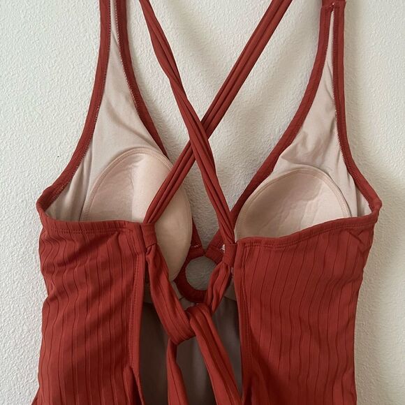 Kona Sol Woman's One Piece Swimsuit Size L,Apricot orange Ribbed Ring L - Picture 7 of 9